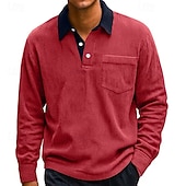 cheap Men's Classic Polo-Men's Corduroy Shirt Golf Shirt Casual Work Lapel Long Sleeve Basic Modern Color Block Buttons Spring Fall Regular Fit Blue Black White Red Navy Blue Green Corduroy Shirt