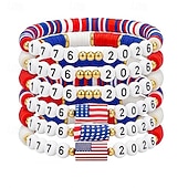  5pcs U.S. 250th Anniversary Beaded Bracelet Set Patriotic Red White Blue Surf Style Stretch Bracelets with 1776‑2026 Beads and Mini American Flag, Independence Day Jewelry, USA Celebration Accessories