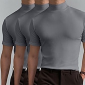 billiga grundläggande t-shirts-Herr T-shirt Turtleneck skjorta Kortärmad Hög krage Sommar Vår Slät Mode Ledigt Bekväm 3 st Flerpack Semester Gata Helgdag A R U Topp t-shirt för män