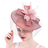 cheap Fascinators-Fascinators Net Wedding Birthday Elegant Vintage Cute With Feather Tulle Headpiece Headwear
