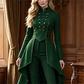 cheap Outerwear-Retro Vintage Punk &amp; Gothic Medieval Coat Masquerade Tuxedo Vampire Plague Doctor Formal Style Vintage Style Solid Colored Fancy Dress Men's Women's Steampunk Christmas Halloween Carnival Party