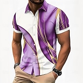 voordelige Geometrisch patroon-Voor heren Verloop Lijnen / golven Abstracte kunst Overhemd Overhemd met knopen Casual overhemd Korte mouw Mode-casual Streetwear Vakantie Lente Herfst Strijkijzer 3D-afdrukken shirts met kraag blauw