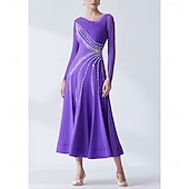 voordelige Wedstrijdkleding-Ballroom Dance Dress Rhinestone Pleats Splicing Women's Party Training Performance Long Sleeve High Spandex Polyester