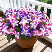 cheap Artificial Flower-4 Bundles Spring Artificial Morning Glory Flowers for Outdoors, UV Resistant Fake Look Real Faux Silk Plants for Front Door Garden Porch Planter