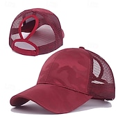 baratos Bonés, Chapéus e Visores-Baseball Cap Running Cap Sun Hat Women's Cap Running Cap Patchwork Camo / Camouflage Sun Protection Windproof Heat Dissipation for Tennis Baseball Running Summer Spring Black White Pink