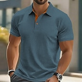 economico Polo classica da uomo-Per uomo Testurizzato Polo a Maglia Waffle Casuale Affari Classico Manica Corta Moda Moderno Tinta unica Testurizzato Bottoni Primavera &amp; Estate Estate Primavera Vestibilità regolare Blu Nero Bianco
