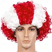 baratos Perucas de Carnaval-Peruca afro listrada tricolor - cabelo cacheado nas cores da bandeira nacional para fãs de esportes