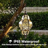 abordables Éclairages pour allées-Lanterne suspendue d'extérieur à projection solaire baroque en métal creux, étanche, avec éclairage LED pour jardin, cour, allée, pelouse, terrasse, fête, vacances, ambiance chaleureuse, violet