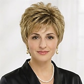 お買い得  古いかつら-女性用シックなショートブロンドピクシーウィッグ - 軽いレイヤーでふわふわのボリューム