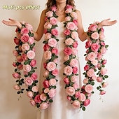 abordables Flores artificiales-Guirnalda de rosas artificiales dobles de primavera de 196,8 pulgadas (2 piezas), extralarga, de 196,8 pulgadas (50 cm). Ideal para arcos florales y arreglos para el Día de San Valentín, bodas,