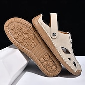 economico Sandali casual-Sandali da uomo bianchi in similpelle – calzature estive casual, cinturino regolabile, scarpe da esterno per resort e vacanze