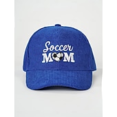 abordables Partido de Fútbol Mundial 2026-Gorra de béisbol bordada para mamá futbolera: gorra vintage ajustable de pana con forma de corazón para papá con abertura para cola de caballo para partidos de fútbol de verano, gorra deportiva informal para exteriores.