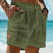 preiswerte Urlaub-Herren Shorts Leinenshorts Sommershorts Strandshorts Baggy-Shorts Tasche Elastischer Bund Einfach Leicht Atmungsaktiv Knielang Outdoor Strand Ferien Urlaub Mode Blau Schwarz Unelastisch