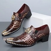 cheap Loafers-Men's Dark Brown Faux Leather Monk Strap Shoes – Croc Embossed Dress Shoes, Business, Wedding &amp; Formal Wear