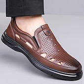 abordables Sandales de Vacances-Mocassins d'été pour hommes en similicuir – modèle perforé à enfiler, légers et confortables, parfaits pour les voyages, les sorties décontractées et les loisirs quotidiens.
