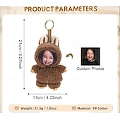 お買い得  パーソナライズされたテキスタイル-カスタム面白い顔のぬいぐるみキーホルダー、パーソナライズされた写真イースターバニーキーホルダーギフト写真人形ウサギの耳、ソフトバッグチャーム、バックパックアクセサリー、子供、ガールフレンド、花嫁介添人へのギフト