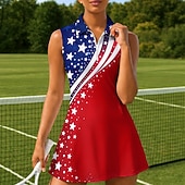  Amerikas 250-årsjubileum Självständighetsdagen Dam Geometrisk Landsflagga Tennisklänning Sportklänning Ärmlös Mönster Andningsfunktion Tennis Golf Badminton Polokrage Dragkedja Klänningar Röd Röd+Blå