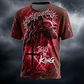  Camiseta Masculina dos Cruzados Bíblia Jesus É Rei Coroa de Espinhos Cruz Relâmpago Azul Elétrico Poderoso Cristão Religioso Estampa Total Camiseta de Manga Curta Gola Redonda Presente da Igreja
