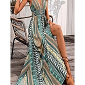 economico Vestiti-Stile Boho Retrò Vintage Boho Lunghezza lunga Vestito Senza maniche Stile Boho Scollo a V Costume Per donna Mascherata Festival Musicale Festa a tema retrò Adulti Vestito Estate