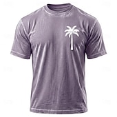 billiga Tropiske ferietrøjer-Herr Hawaii Kokosnötspalm T-shirt Mineraltvätt-T-shirt Kortärmad T-shirt Syratvätt Rund hals Skjorta Semester Vintage retro Ledigt Strand Resor Blå Purpur Grå Sommar Vår Kläder M L XL 2XL 3XL