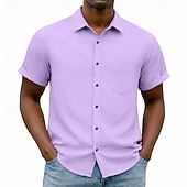 cheap Men's Smart Casual Shirts-Men's Shirt Casual Shirt Button Up Shirt Blue Black White Burgundy Navy Blue Short Sleeve Plain Shirt Collar Casual Daily Front Pocket Clothing Apparel Elegant Fashion Casual