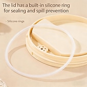 billige Kjøkkenoppbevaring-304 rustfritt stål nudelskål med lokk og håndtak, 1200 ml ramenskål med stor kapasitet, dobbeltvegget skåldingssikker suppeskål, bærbar matbeholder for studenthjem, kontor, hjemmebruk