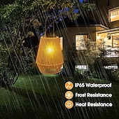 cheap Landscape Lights-Solar Lanterns Outdoor Waterproof, Hanging Rattan Wicker Lights, Decorative Boho Lights for Garden, Yard, Patio, Porch, Pathway Decor,1 Pack