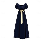 preiswerte Kleid-Retro Vintage Mittelalterlich Renaissance Knöchellänge Kleid Ballkleid Kleid im Regency-Stil Kurze Ärmel Prinzessin Dame Einfarbig Quadrathals Kostüm Damen königlich Halloween Karneval Leistung