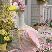 cheap Porch Goose Outfits-Pink Butterfly Porch Goose Outfit with Bonnet, Ruffled Goose Clothes for 23-25" Concrete Garden Goose Statue, Spring Summer Outdoor Yard Decor, Outfit Only, Goose Not Included