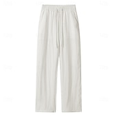 cheap Cotton Linen Pants-Men's Tencel Linen Pants Trousers Summer Pants Beach Pants Drawstring Pocket Elastic Waist Plain Comfort Breathable Full Length Daily Outdoor Beach Vacation Fashion Black White Inelastic
