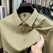 economico camicie da uomo no stiro-Per uomo Camicia Camicia elegante Camicia non stiro Tinta unica All'aperto Lavoro Verde Manica Corta Collo ripiegato Estate Primavera Abbigliamento Bottoni