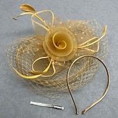 billige Fascinatorer-fascinators polyester Bryllup Bursdag Elegant Årgang søt stil Med Fjær Tyll Hodeplagg Hodeplagg