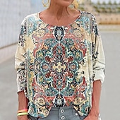 economico Tops Boho-Per donna Camicia Boho Blusa Patchwork Stampato Grafico Vintage Elegante Classico Manica Lunga Girocollo Top Regolari Quotidiano Ferie Uscire Rosa Vino Blu marino Cachi Rosa Primavera Autunno