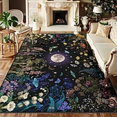 お買い得  エリアラグ-満月と花柄、キノコをモチーフにしたエリアラグ。植物と神秘的な庭園のデザインが特徴で、エレガントで耐久性のある装飾品として、episodic drawing が制作しました。