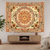 Недорогие Настенные гобелены-Винтажный гобелен с изображением небесного солнца, подсолнуха, знаков зодиака, астрологии, гороскопа, изысканное цветочное панно, эстетичный декор комнаты, спальни, гостиной.