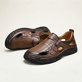 abordables Sandalias de Vacaciones-Zapatos casuales marrones para hombre, mocasines cómodos con aberturas, calzado ligero para exteriores, ideal para uso diario, viajes, conducir, atuendos de fin de semana, ocio al aire libre y un estilo casual elegante y relajado.