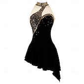 cheap Figure Skating Dresses-Figure Skating Dress Girls' Ice Skating Dress Violet Navy Black Patchwork Asymmetric Hem Stretchy Training Competition Skating Wear Classic Crystal / Rhinestone Sleeveless Ice Skating Figure Skating