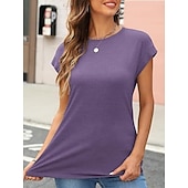 preiswerte Einfarbiges T-Shirt-Damen T Shirt T-Shirt Einfach Mode Stilvoll Klassisch Kurzarm Rundhalsausschnitt Normale Oberteile Täglich Ausgehen Wochenende Blau Schwarz Weiß Hellgrün Rosa Sommer Frühling