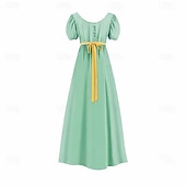 preiswerte Kleid-Retro Vintage Mittelalterlich Renaissance Knöchellänge Kleid Ballkleid Kleid im Regency-Stil Kurze Ärmel Prinzessin Dame Einfarbig Quadrathals Kostüm Damen königlich Halloween Karneval Leistung