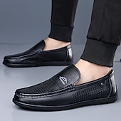 economico Scarpe Casual Slip-On-mocassini da uomo bianchi traforati, slip-on traspiranti, scarpe casual da guida per l'uso quotidiano, ufficio, viaggi, outfit del fine settimana, stile smart casual estivo e camminate comode