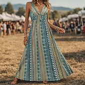 economico Vestiti-Stile Boho Retrò Vintage Boho Lunghezza lunga Vestito Senza maniche Stile Boho Scollo a V Costume Per donna Mascherata Festival Musicale Festa a tema retrò Adulti Vestito Estate