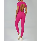 abordables Conjuntos y Monos-Women's Workout Jumpsuit Onesie Solid Color Bodysuit Summer Spring Fall rice white Pink Gym Workout Fitness Yoga Stretchy Breathable Short Sleeve Sport Activewear Stretchy