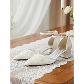 abordables Madre de la Novia/Novio-Zapatos de tacón de bloque azul marino para mujer con bordado de encaje y detalles de cuentas, elegantes zapatos para la madre de la novia para bodas en la ciudad, zapatos de tacón de punta para