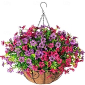economico Fiore finti-Fiori artificiali pendenti con cestino, piante finte pendenti con fiori di seta artificiali resistenti ai raggi UV per esterni e interni, primavera estate, portico, patio, balcone, giardino,