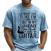  T-shirt graphique homme « Guitare électrique délavée à l'acide » (je joue de la guitare dans ma tête) - coupe classique, manches courtes, col rond, style décontracté - cadeau idéal pour guitariste -
