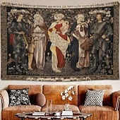 abordables Tapisseries murales-Tapisserie murale médiévale représentant le roi Arthur, un chevalier, avec le texte d'Arthur, une croix celtique et un écu royal. Tissu vintage à suspendre, idéal pour une bibliothèque, un garage