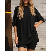 economico Tute da ginnastica-Per donna Tuta da Ginnastica Felpa pullover Pantaloncini da pista 2 Pezzi con tasca Tinta unita Set di Abbigliamento Sportivo Estate Primavera Nero Bianco Allenamento in Palestra Casuale All'aperto
