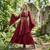 abordables Vestido-Victoriano Medieval Renacimiento Hasta el Suelo Vestidos Bruja Hada Corte A Disfraz Mujer Fantasía Víspera de Todos los Santos Carnaval Mascarada Feria del Renacimiento LARP Fiesta temática retro