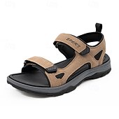 billige Uformelle sandaler-Beige herresandaler med åpen tå og borrelås – polstret såle, pustende design, perfekt for strand, feriested og fritidsbruk om sommeren.