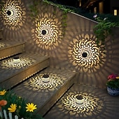 お買い得  屋外用ウォールライト-4個の屋外ソーラー中空金属マンダラ投影壁ライト、IP44防水、フェンス、階段、芝生の通路の装飾ランプ、庭、庭、ヴィラの風景ライト